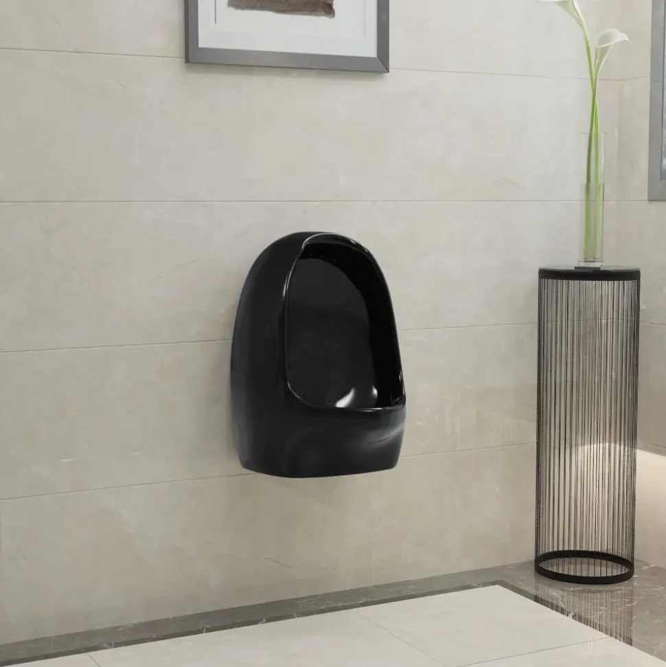 vidaXL Wandurinoir met spoelklep keramiek zwart