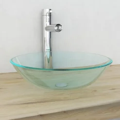 vidaXL Wasbak gehard glas 42 cm transparant