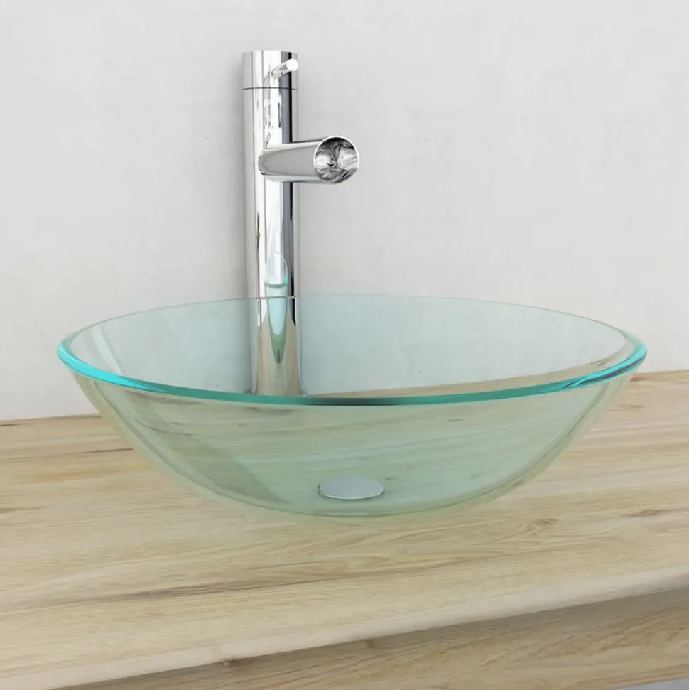 vidaXL Wasbak gehard glas 42 cm transparant