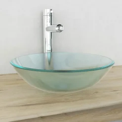 vidaXL Wasbak gehard glas 42 cm matglas