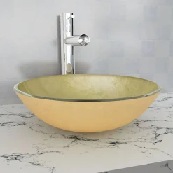 vidaXL Wasbak gehard glas 42 cm goud