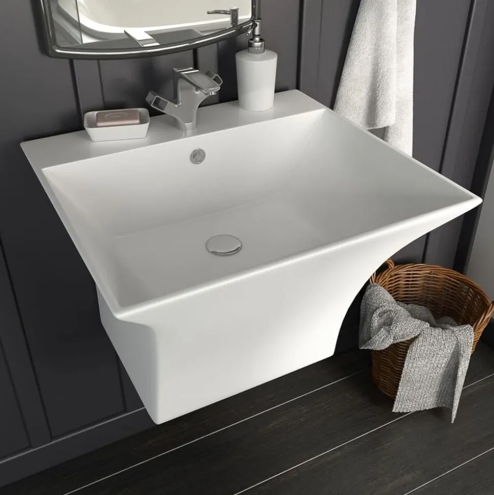 vidaXL Wasbak wandgemonteerd 500x450x410 mm keramiek wit