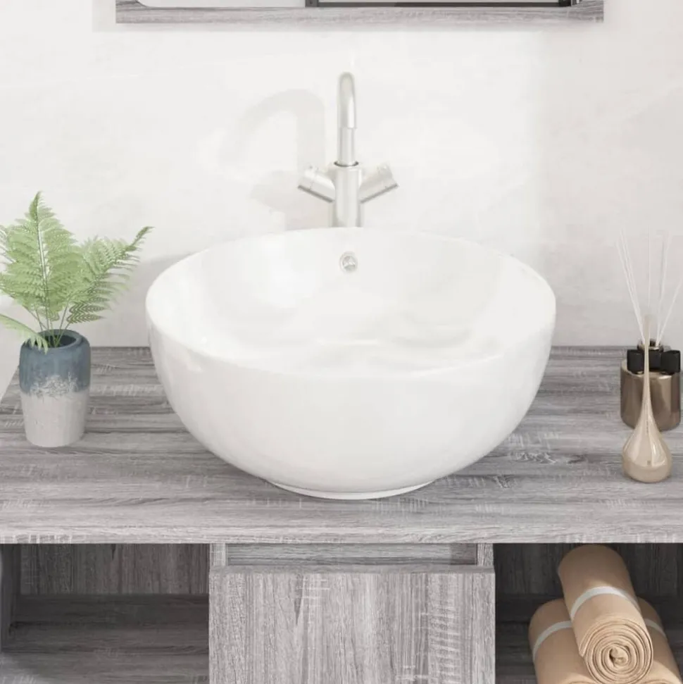 vidaXL Wasbak 44x17 cm rond keramiek wit