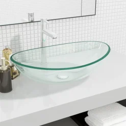 vidaXL Wasbak 54,5x35x15,5 cm gehard glas transparant