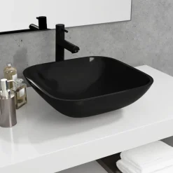 vidaXL Wasbak 42x42x14 cm glas zwart