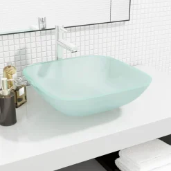 vidaXL Wasbak 42x42x14 cm glas mat