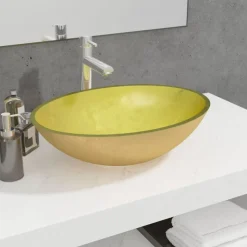 vidaXL Wasbak 50x37x14 cm glas goudkleurig