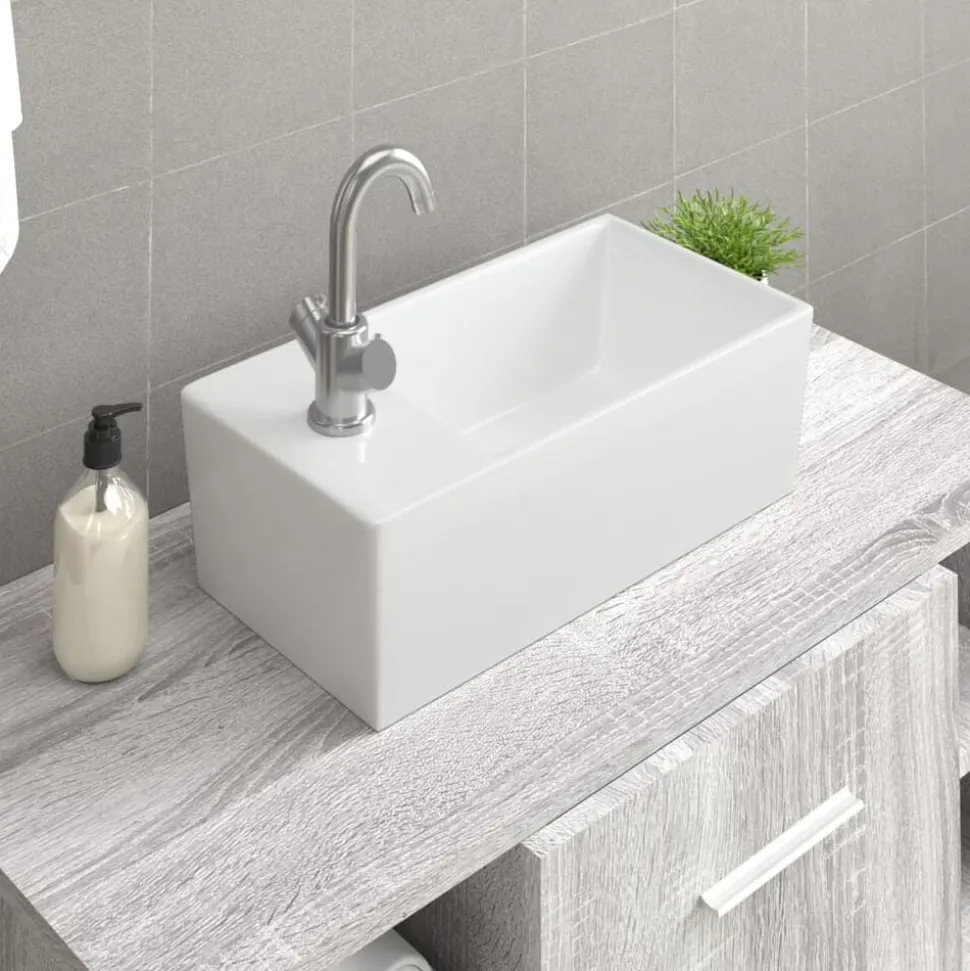 vidaXL Wasbak 48x25x15 cm keramiek wit