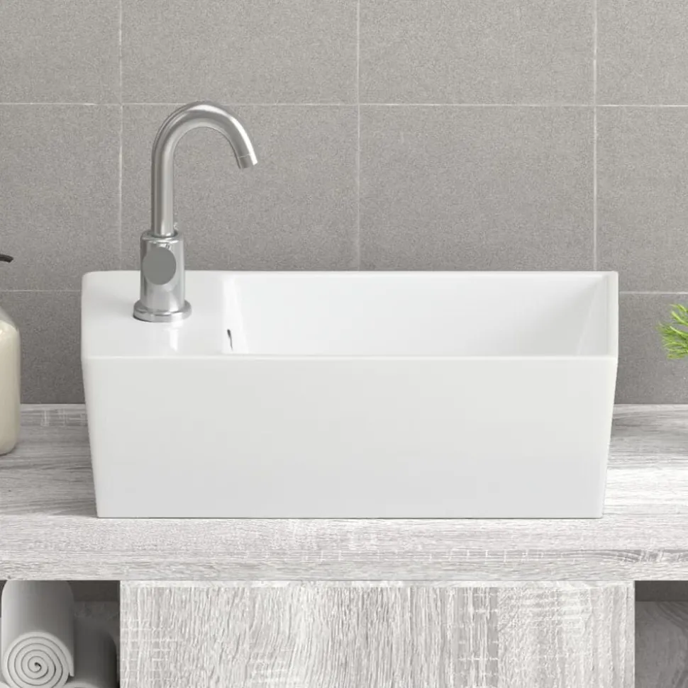 vidaXL Wasbak 48x25x15 cm keramiek wit