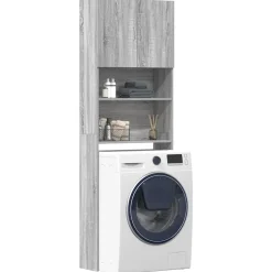vidaXL Wasmachinekast 64x24x190 cm bewerkt hout grijs sonoma eikenkl