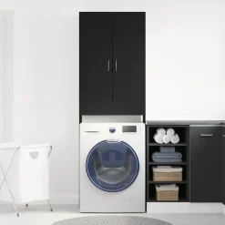 vidaXL Wasmachinekast 64x25,5x190 cm zwart eikenkleur