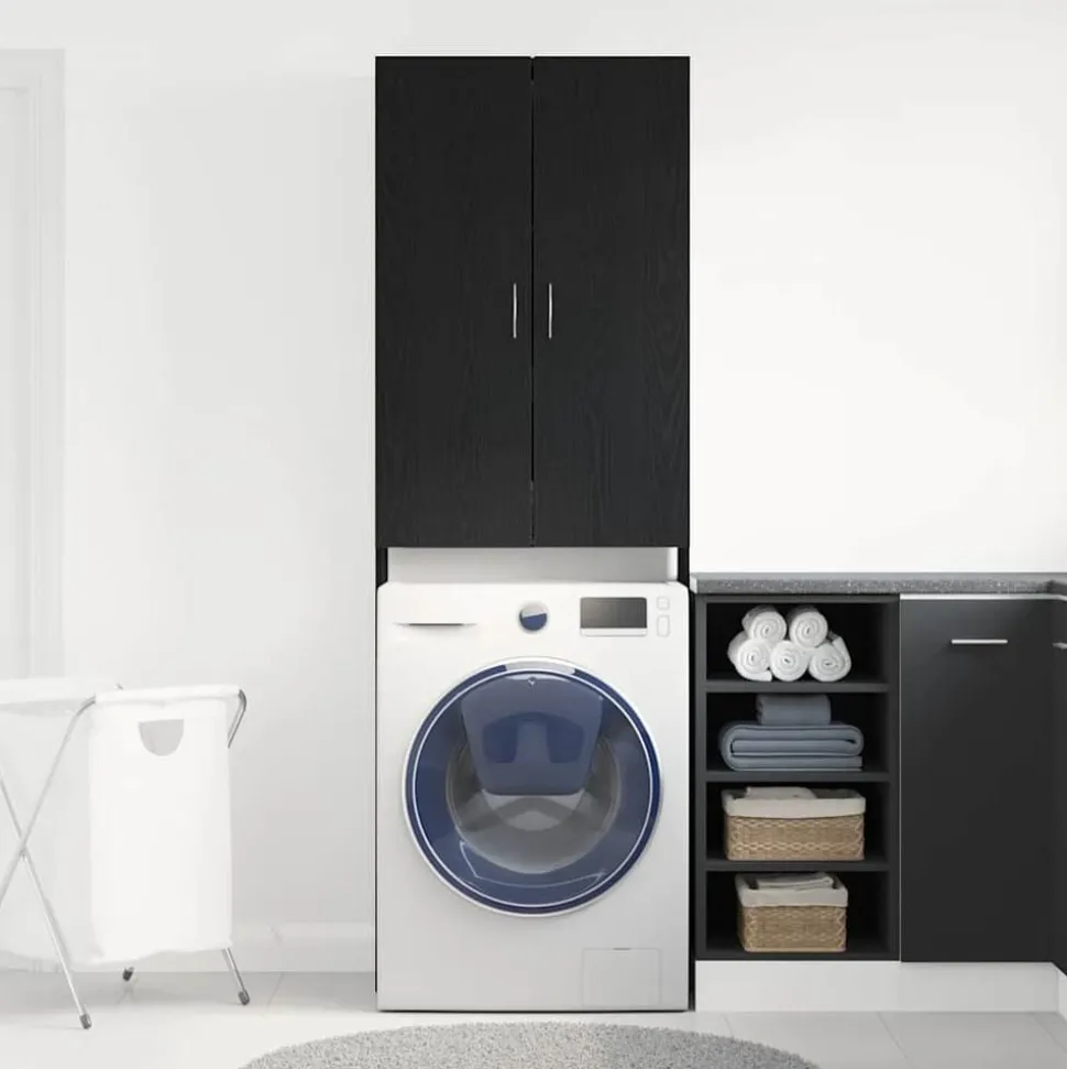 vidaXL Wasmachinekast 64x25,5x190 cm zwart eikenkleur
