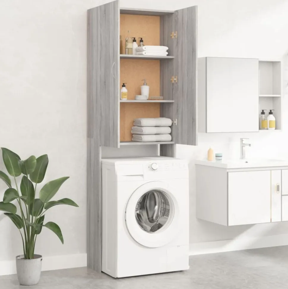 vidaXL Wasmachinekast 64x25,5x190 cm grijs sonoma eikenkleurig