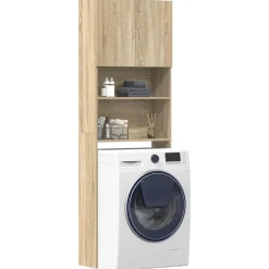 vidaXL Wasmachinekast 64x24x190 cm bewerkt hout en sonoma eikenkleurig