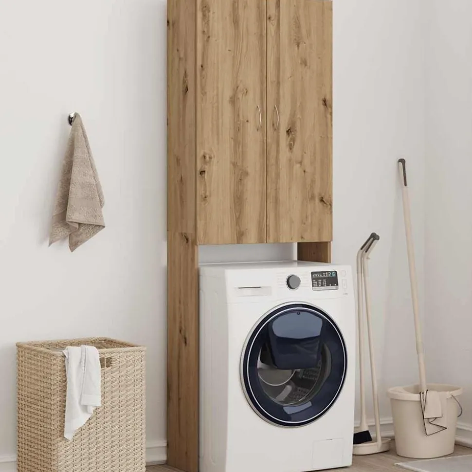 vidaXL Wasmachinekast 64x25,5x190 cm artisanaal eikenkleur