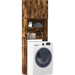 vidaXL Wasmachinekast 64x24x190 cm bewerkt hout gerookt eikenkleurig