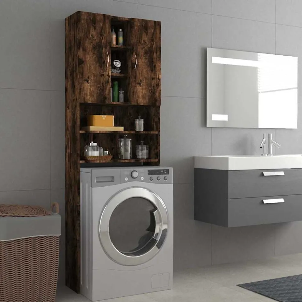 vidaXL Wasmachinekast 64x25,5x190 cm gerookt eikenkleurig