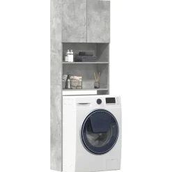 vidaXL Wasmachinekast 64x24x190 cm bewerkt hout betongrijs