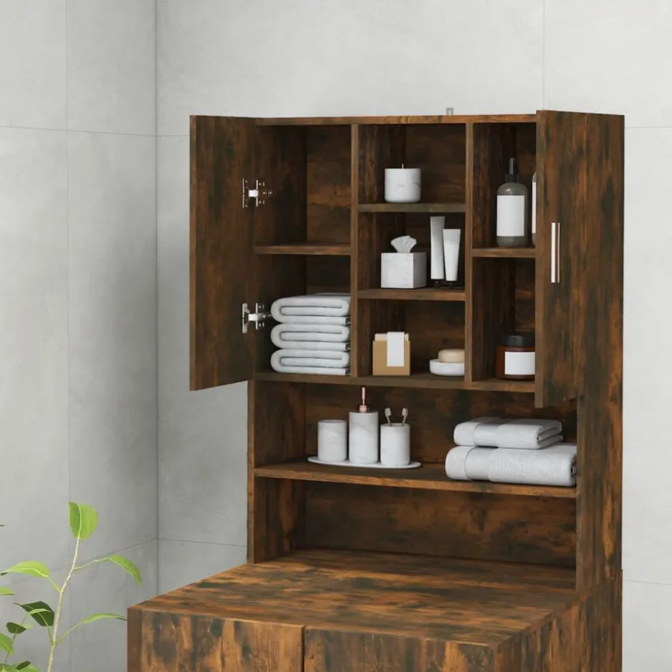 vidaXL Wasmachinekast 70,5x25,5x90 cm gerookt eikenkleurig