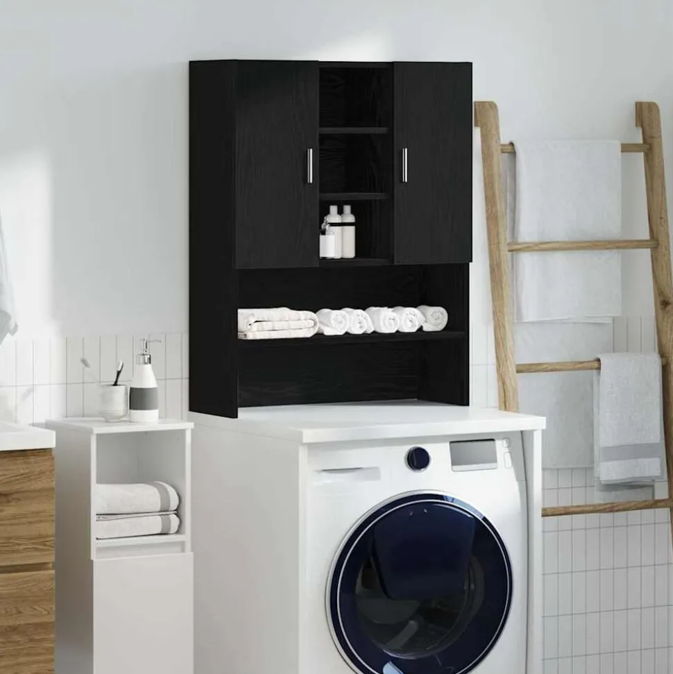 vidaXL Wasmachinekast 70,5x25,5x90 cm zwart eikenkleurig