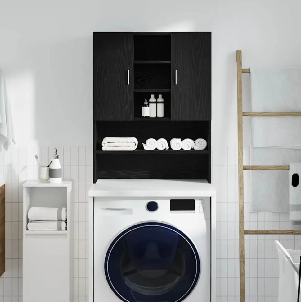 vidaXL Wasmachinekast 70,5x25,5x90 cm zwart eikenkleurig
