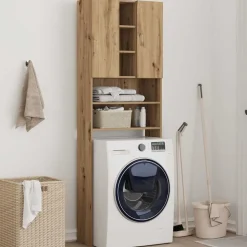 vidaXL Wasmachinekast 64x25,5x190 cm artisanaal eikenkleur