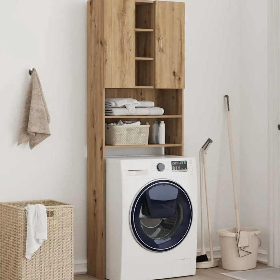 vidaXL Wasmachinekast 64x25,5x190 cm artisanaal eikenkleur