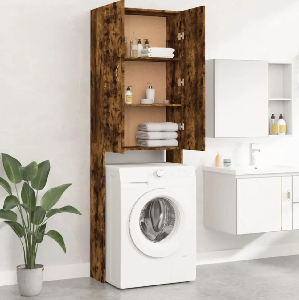 vidaXL Wasmachinekast 64x25,5x190 cm gerookt eikenkleurig