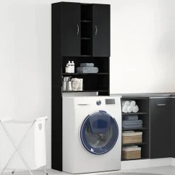 vidaXL Wasmachinekast 64x25,5x190 cm zwart eikenkleur
