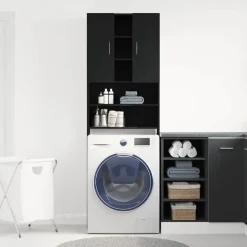 vidaXL Wasmachinekast 64x25,5x190 cm zwart eikenkleur