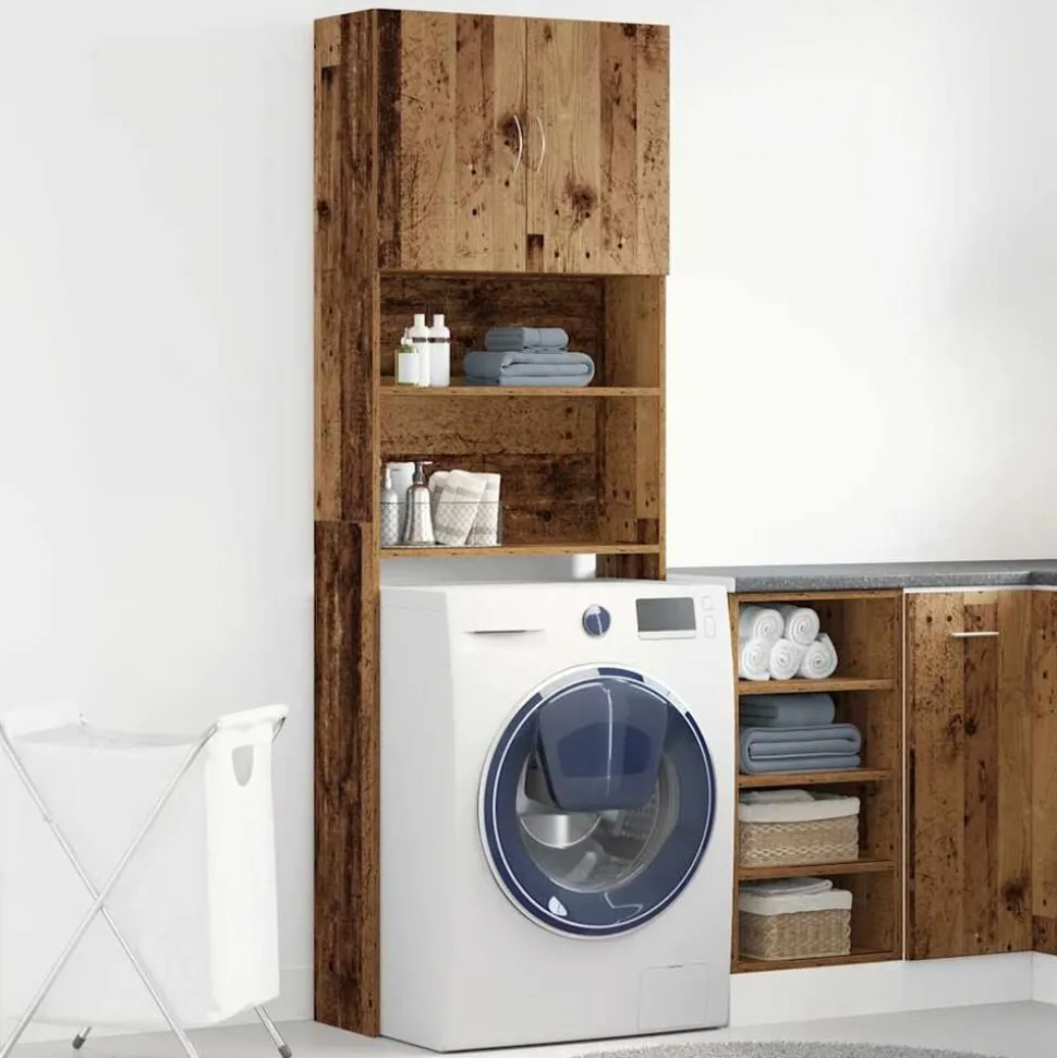 vidaXL Wasmachinekast 64x24x190 cm bewerkt hout oud houtkleurig
