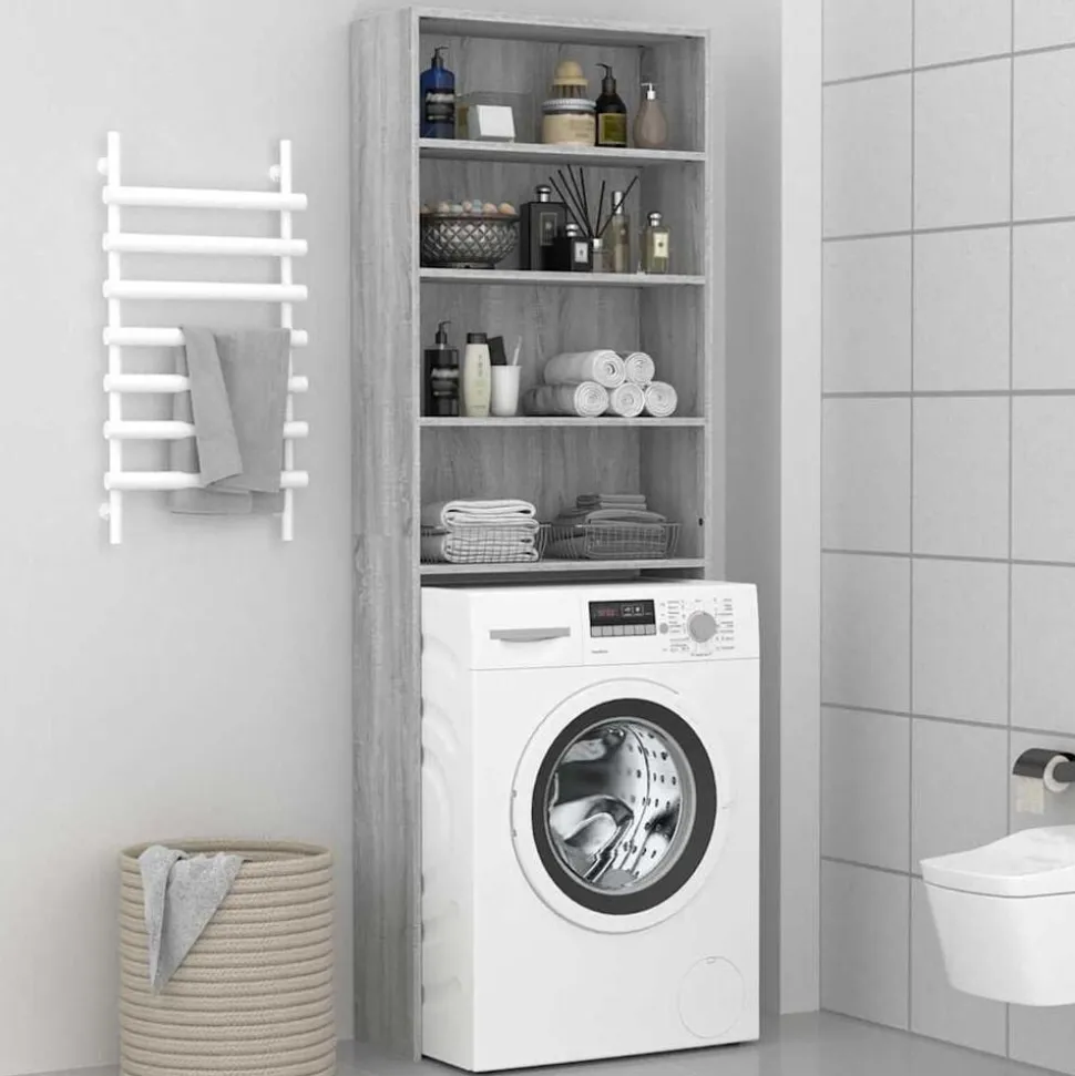 vidaXL Wasmachinekast 64x24x190 cm grijs sonoma eikenkleurig