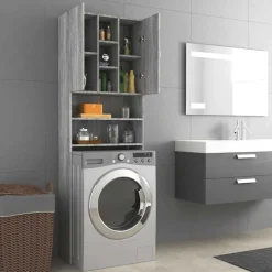 vidaXL Wasmachinekast 64x25,5x190 cm grijs sonoma eikenkleurig
