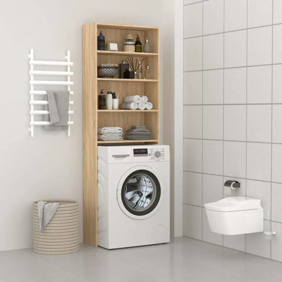 vidaXL Wasmachinekast 64x24x190 cm wit en sonoma eikenkleurig