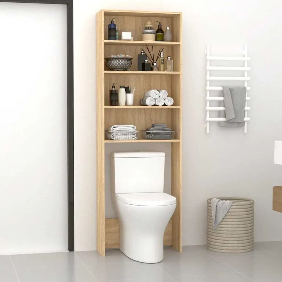 vidaXL Wasmachinekast 64x24x190 cm wit en sonoma eikenkleurig