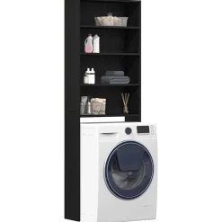 vidaXL Wasmachinekast Zwart Eiken 64 x 24 x 190 cm Bewerkt hout