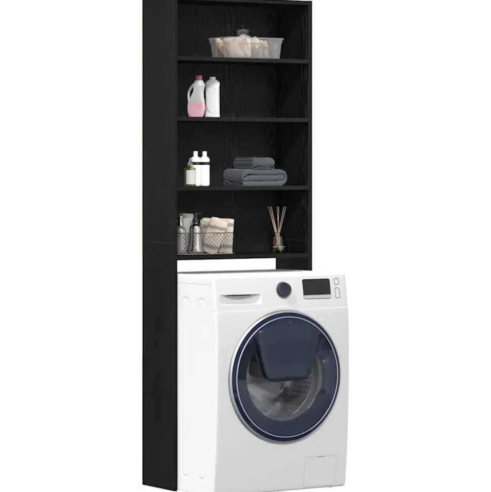 vidaXL Wasmachinekast Zwart Eiken 64 x 24 x 190 cm Bewerkt hout