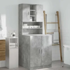 vidaXL Wasmachinekasten 2 st bewerkt hout betongrijs