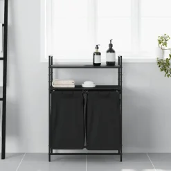 vidaXL Wasmand 2 vakken met planken zwart eikenkleurig