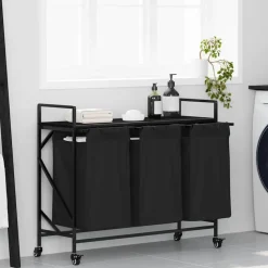 vidaXL Wasmand 3 vakken met planken zwart eikenkleurig