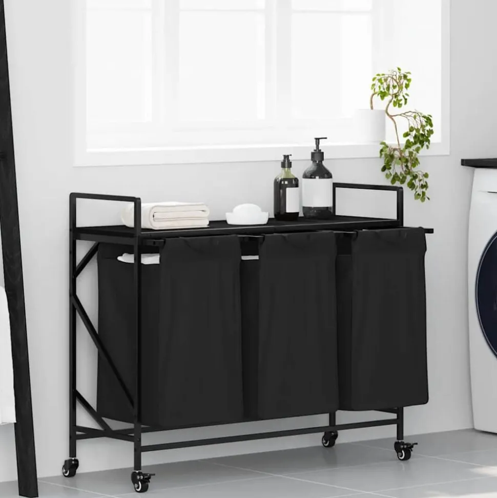 vidaXL Wasmand 3 vakken met planken zwart eikenkleurig