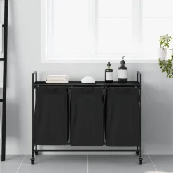 vidaXL Wasmand 3 vakken met planken zwart eikenkleurig