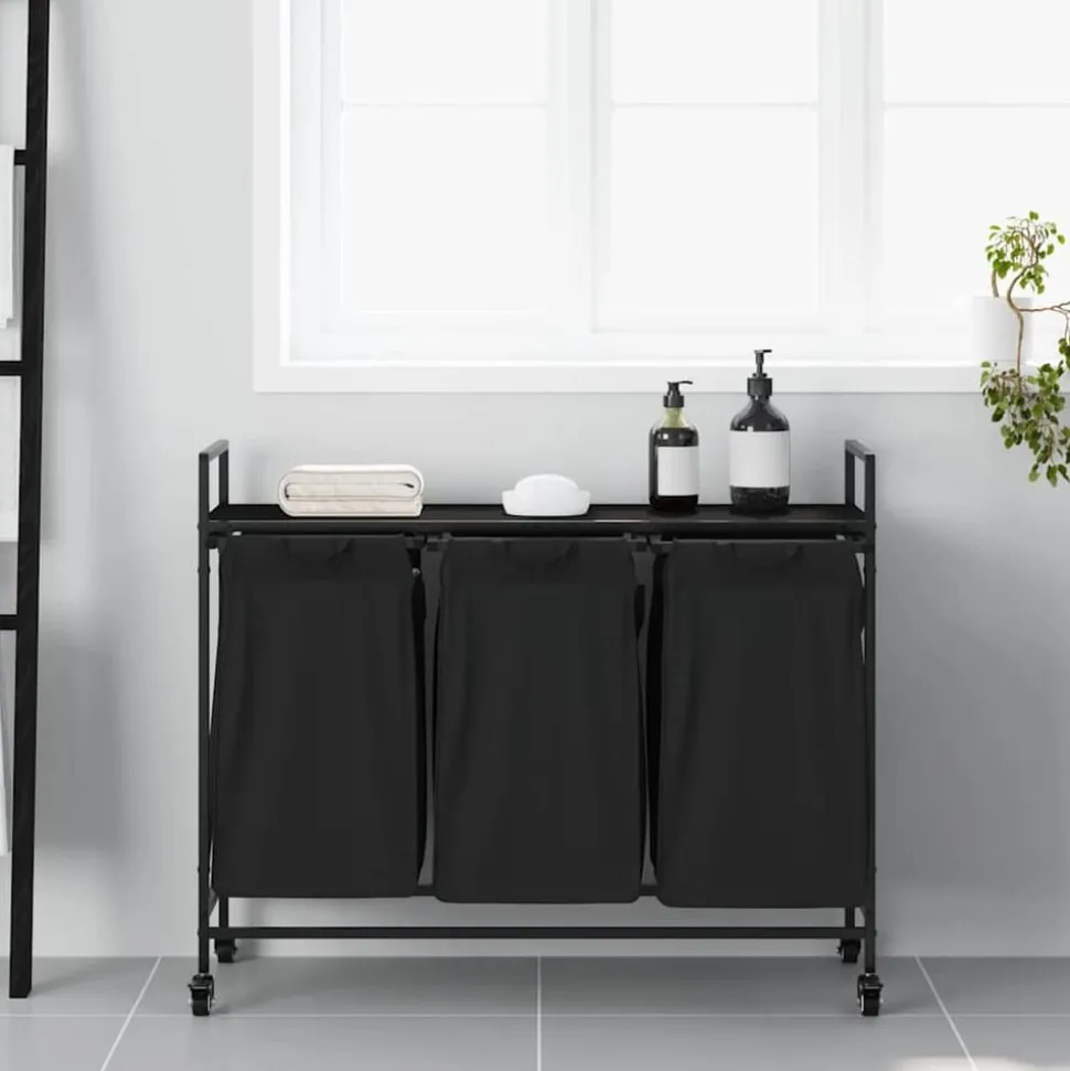 vidaXL Wasmand 3 vakken met planken zwart eikenkleurig