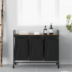 vidaXL Wasmand 3 vakken met planken gerookt eikenkleurig