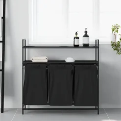 vidaXL Wasmand 3 vakken met planken zwart eikenkleurig