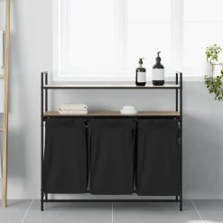 vidaXL Wasmand 3 vakken met planken sonoma eikenkleurig