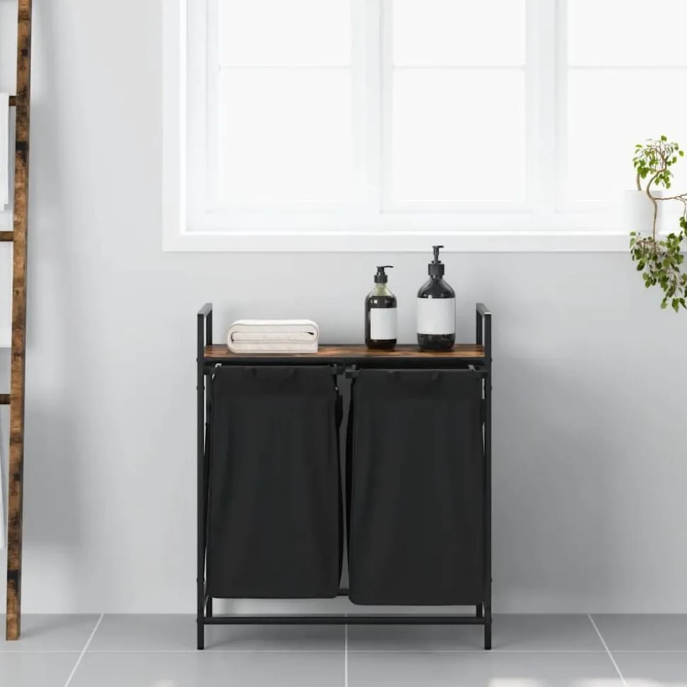 vidaXL Wasmand 2 vakken met plank gerookt eikenkleurig