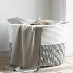 vidaXL Wasmand Ø 55x36 cm katoen grijs en wit