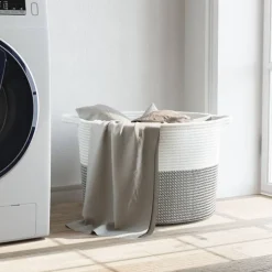 vidaXL Wasmand Ø 55x36 cm katoen grijs en wit