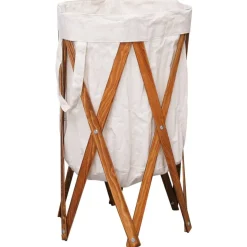 vidaXL Wasmand inklapbaar hout en stof crème